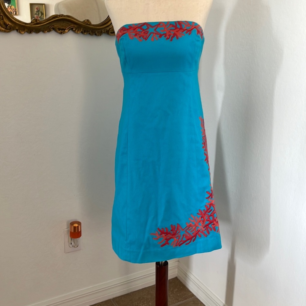 Lilly Pulitzer Strapless‎ Dress in Blue and Red - Picture 1 of 7